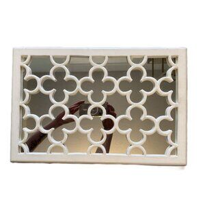 Vintage Trellis Mirror, White Decorative Wood Frame, Home Decor, 18x12"